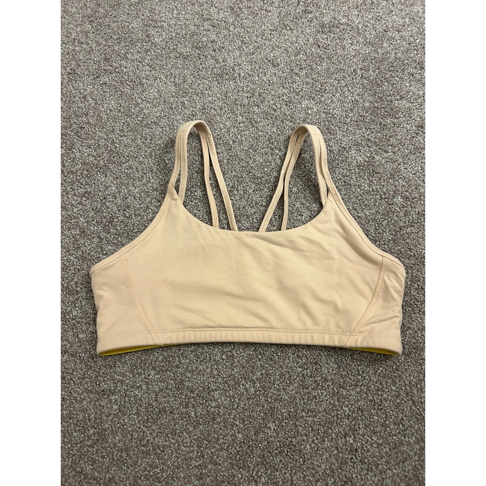 Yellowberry Sports Bra Girls Large Beige Excellent Multi-Strap Racerback Support